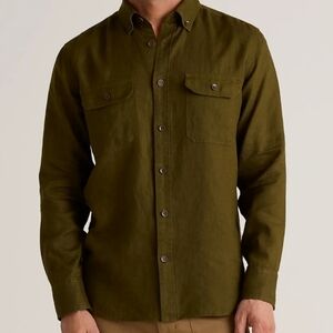 Quince Men's Olive Button-Down Military Shirt 100% Linen Size M nwt.